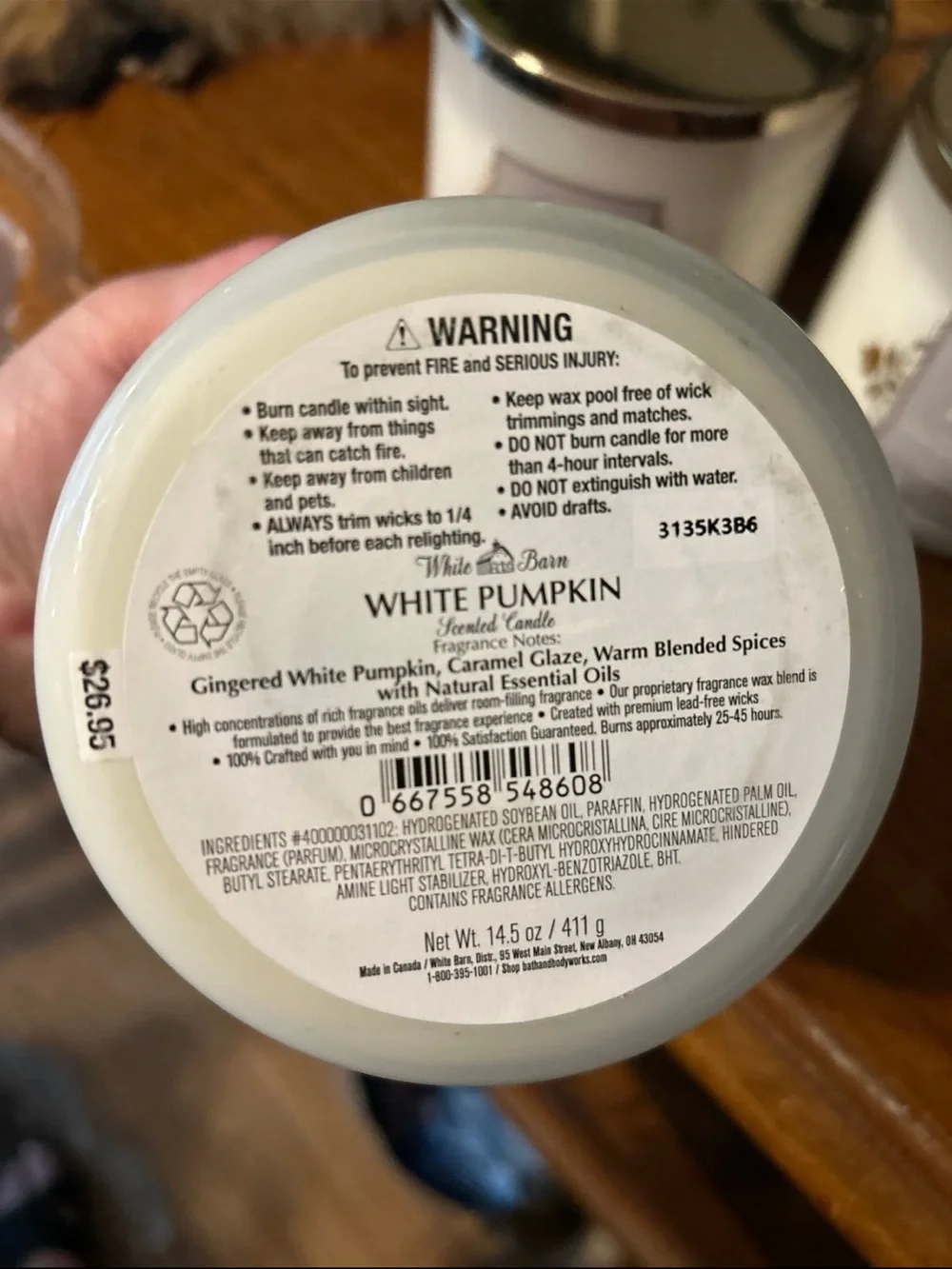 White Barn White Pumpkin Candle Trio - Cream with Gold Trim - Picture 3 of 6